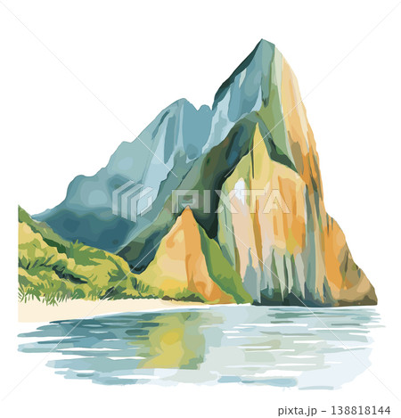 Lofoten of Africa Sao Tome Cliffs. Lofoten of Africa Sao Tome Cliffs watercolor illustration Lofoten of Africa Sao Tome Cliffs. Lofoten of Africa Sao Tome Cliffs watercolor illustration 138818144