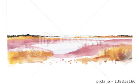 Makgadikgadi Salt Pans. Makgadikgadi Salt Pans hand drawn watercolor illustration on white background Makgadikgadi Salt Pans. Makgadikgadi Salt Pans hand drawn watercolor illustration on white background 138818160