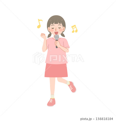 マイクを持って歌う女の子のイラスト マイクを持って歌う女の子のイラスト 138818184