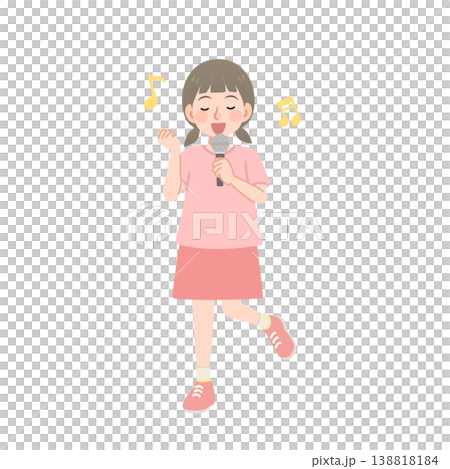 マイクを持って歌う女の子のイラスト マイクを持って歌う女の子のイラスト 138818184