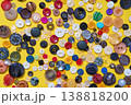 Colorful sewing buttons on bright yellow background 138818200