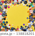 Colorful button border frame with copy space on yellow background 138818201
