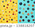 Assorted sewing buttons on yellow and blue background 138818207