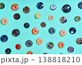 Colorful sewing buttons on bright blue background 138818210