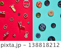 Fashion accessories flat lay with buttons and buckles 138818212