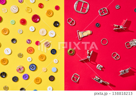 Fashion accessories flat lay with buttons and buckles 138818213