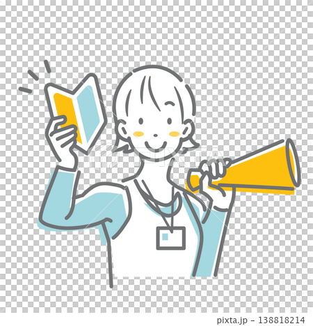 A simple and stylish line drawing illustration of a fitness club instructor who welcomes beginners. 138818214