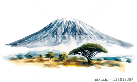 Mount Kilimanjaro. Mount Kilimanjaro hand drawn watercolor illustration on white background Mount Kilimanjaro. Mount Kilimanjaro hand drawn watercolor illustration on white background 138818384