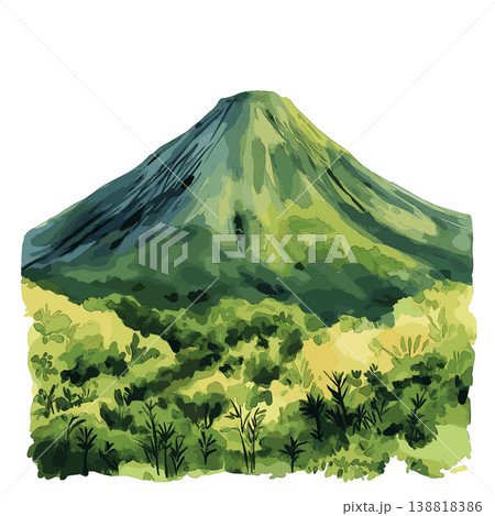 Mount Nyamuragira. Mount Nyamuragira hand drawn watercolor illustration on white background Mount Nyamuragira. Mount Nyamuragira hand drawn watercolor illustration on white background 138818386