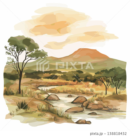 Pilanesberg National Park. Pilanesberg National Park hand drawn watercolor illustration on white background 138818432