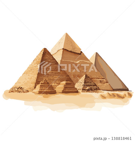 Pyramids of Giza. Pyramids of Giza hand drawn watercolor illustration on white background 138818461