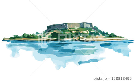 Robben Island. Robben Island hand drawn watercolor illustration on white background Robben Island. Robben Island hand drawn watercolor illustration on white background 138818499