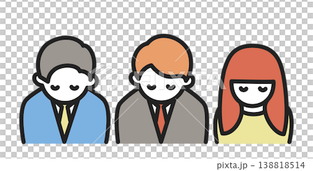 俯く、あるいは謝る3人のビジネスマン 138818514