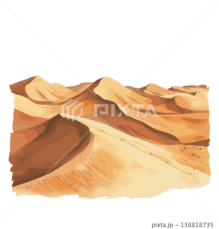 Sahara Desert Merzouga Dunes. Sahara Desert Merzouga Dunes hand drawn watercolor illustration on white background Sahara Desert Merzouga Dunes. Sahara Desert Merzouga Dunes hand drawn watercolor illustration on white background 138818735