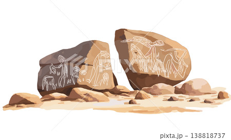 Sahara Rock Art. Sahara Rock Art hand drawn watercolor illustration on white background 138818737