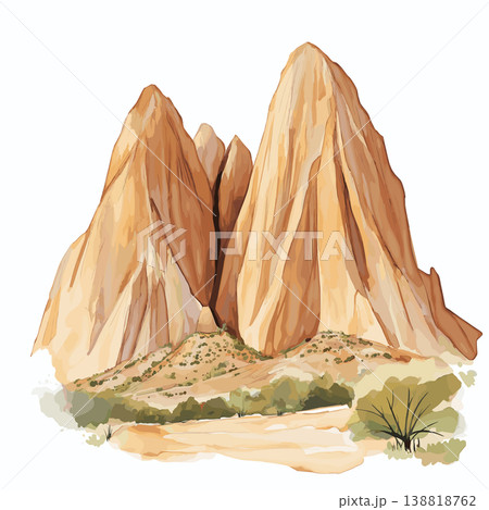 Sindou Peaks. Sindou Peaks hand drawn watercolor illustration on white background 138818762