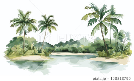 Tai National Park. Tai National Park hand drawn watercolor illustration on white background 138818790