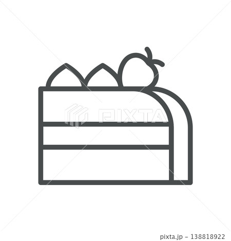 Shortcake slice with strawberry outline icon. Layer cake with fruit topping. Line vector illustration isolated on white Shortcake slice with strawberry outline icon. Layer cake with fruit topping. Line vector illustration isolated on white 138818922