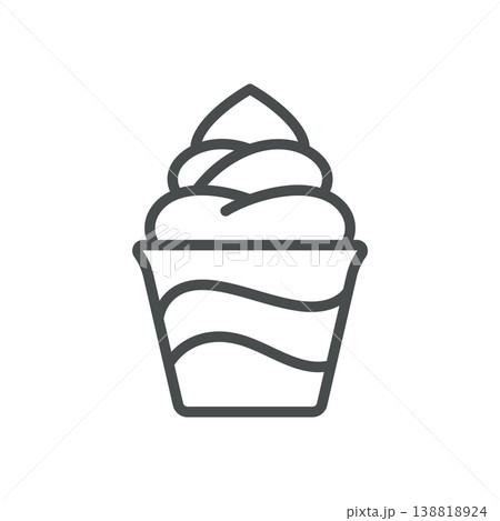 Soft serve ice cream cup outline icon. Swirl frozen dessert in cup. Line vector illustration isolated on white Soft serve ice cream cup outline icon. Swirl frozen dessert in cup. Line vector illustration isolated on white 138818924
