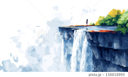Victoria Falls Devils Pool. Victoria Falls Devils Pool hand drawn watercolor illustration on white background 138818993