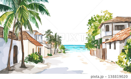 Zanzibar. Zanzibar hand drawn watercolor illustration on white background 138819020