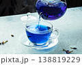 Blue tea, an infusion of butterfly pea flowers, poured into a cup 138819229