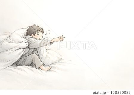 二度寝で布団に引き戻される人物 朝の室内 眠気注意 138820085