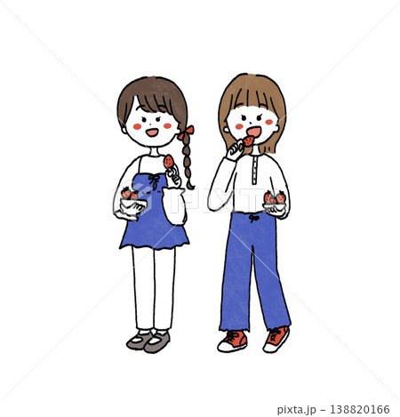 いちご狩りを楽しむ女の子2人組のイラスト 138820166