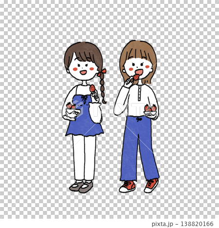 いちご狩りを楽しむ女の子2人組のイラスト 138820166