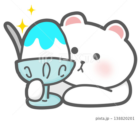 青色のかき氷とシロクマのかわいいイラスト 138820201