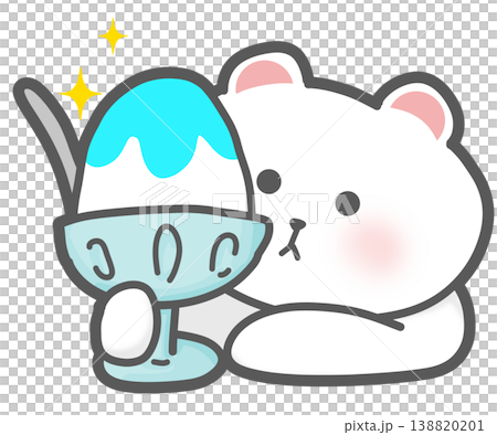 青色のかき氷とシロクマのかわいいイラスト 138820201