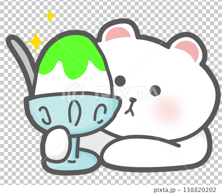 緑色のかき氷とシロクマのかわいいイラスト 138820202