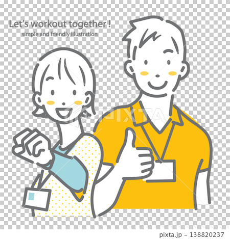 ポジティブで笑顔のフィットネスクラブのインストラクター　シンプルでお洒落な線画イラスト 138820237