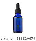 Transparent blue glass bottle with pipette, perfect for cosmetic or medical liquid product. 138820679