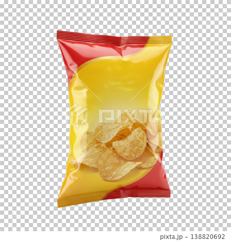 Crispy classic potato chips, snack food packaging, ready for retail display on white surface. 138820692