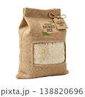 Uncooked long grain basmati rice in hessian bag, natural texture, healthy nutritious ingredient. 138820696