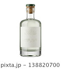 Premium alcoholic spirit in stylish clear bottle with natural cork, presented as studio packshot. 138820700