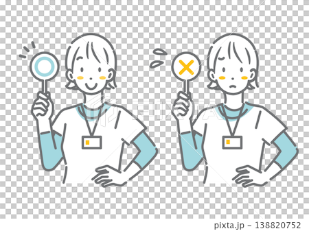 A sports instructor explains while showing true/false plates. Simple and stylish line drawing illustration. A sports instructor explains while showing true/false plates. Simple and stylish line drawing illustration. 138820752