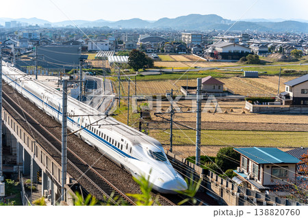 東京駅行き新幹線ひかりN700A　晩秋の宍甘遊園地から見た風景　岡山県岡山市東区 138820760