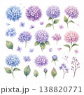 紫陽花水彩セット 梅雨イラスト 138820771