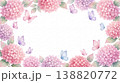 ピンク紫陽花と蝶のフレーム 水彩 138820772