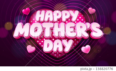 Happy Mother's Day Banner with Hearts and 3d Typography Lettering on Purple Background. Vector Motherhood Celebration Design with Symbol of Love for Greeting Card, Banner, Flyer, Invitation, Brochure Happy Mother's Day Banner with Hearts and 3d Typography Lettering on Purple Background. Vector Motherhood Celebration Design with Symbol of Love for Greeting Card, Banner, Flyer, Invitation, Brochure 138820776