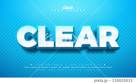 Clear Text Effect Design Editable Vector Graphic Style with Shadow and White Multilayered 3D Typography Lettering on Blue Background. Premium Illustration Template for Greeting Card, Flyer, Banner 138820833