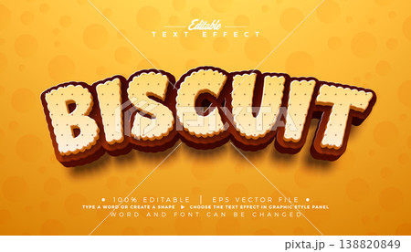 Biscuit Text Effect Design Editable Vector Graphic Style with 3d Typography on Yellow Background. Premium Sweet Delicious Snack Mockup Illustration Template for Greeting Card, Flyer, Banner 138820849