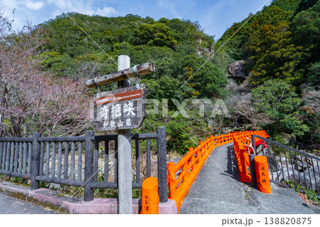 和歌山県田辺市　奇絶峡の赤い滝見橋 138820875