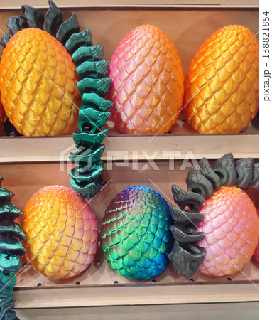 3D printed different art objects. Objects printed on 3D printer from melted colored plastic. Multicolored models created on 3D printer from threads of molten plastic. Modern new additive technologies 3D printed different art objects. Objects printed on 3D printer from melted colored plastic. Multicolored models created on 3D printer from threads of molten plastic. Modern new additive technologies 138821854