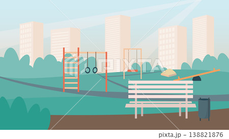 urban park with bench and playground urban park with bench and playground 138821876
