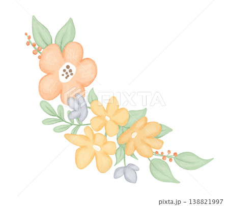 Watercolour floral corner frame with abstract blooms creates an cute botanical border perfect for wedding invitations and spring card designs. 138821997