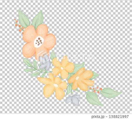 Watercolour floral corner frame with abstract blooms creates an cute botanical border perfect for wedding invitations and spring card designs. 138821997