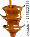 Flowing stream of liquid caramel on white background. 138822336